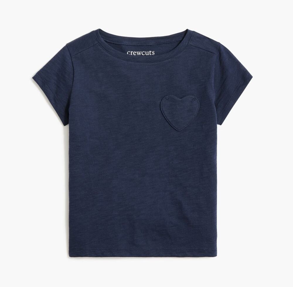 Crewcuts By J.Crew Heart Pocket Tee Girls M Navy Short Sleeve Pullover Crew Neck